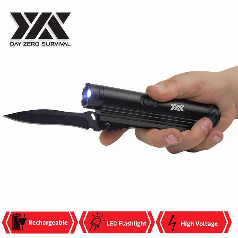 DZS 3 in 1 Multi Tool Rechargeable Stun Gun, FlashLight and Folding Knife - Tophatter's Army Products & Self Defense Collectible Weapons - Tophatter Daily Deals